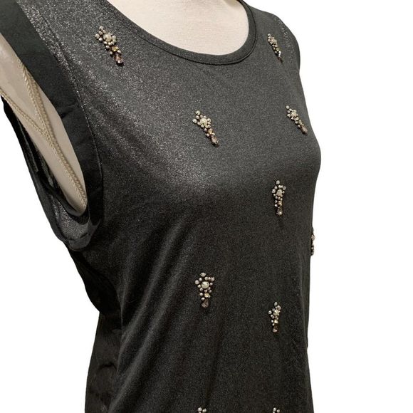 Guess Womens Top XS Grey Multi Embellished Foil Sleeveless Lightweight - Picture 3 of 15